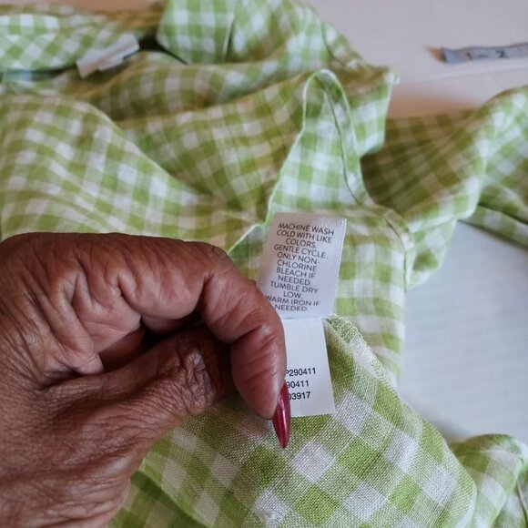 J Jill Love Linen Green White Gingham Popover Blouse Size Med - Picture 8 of 10